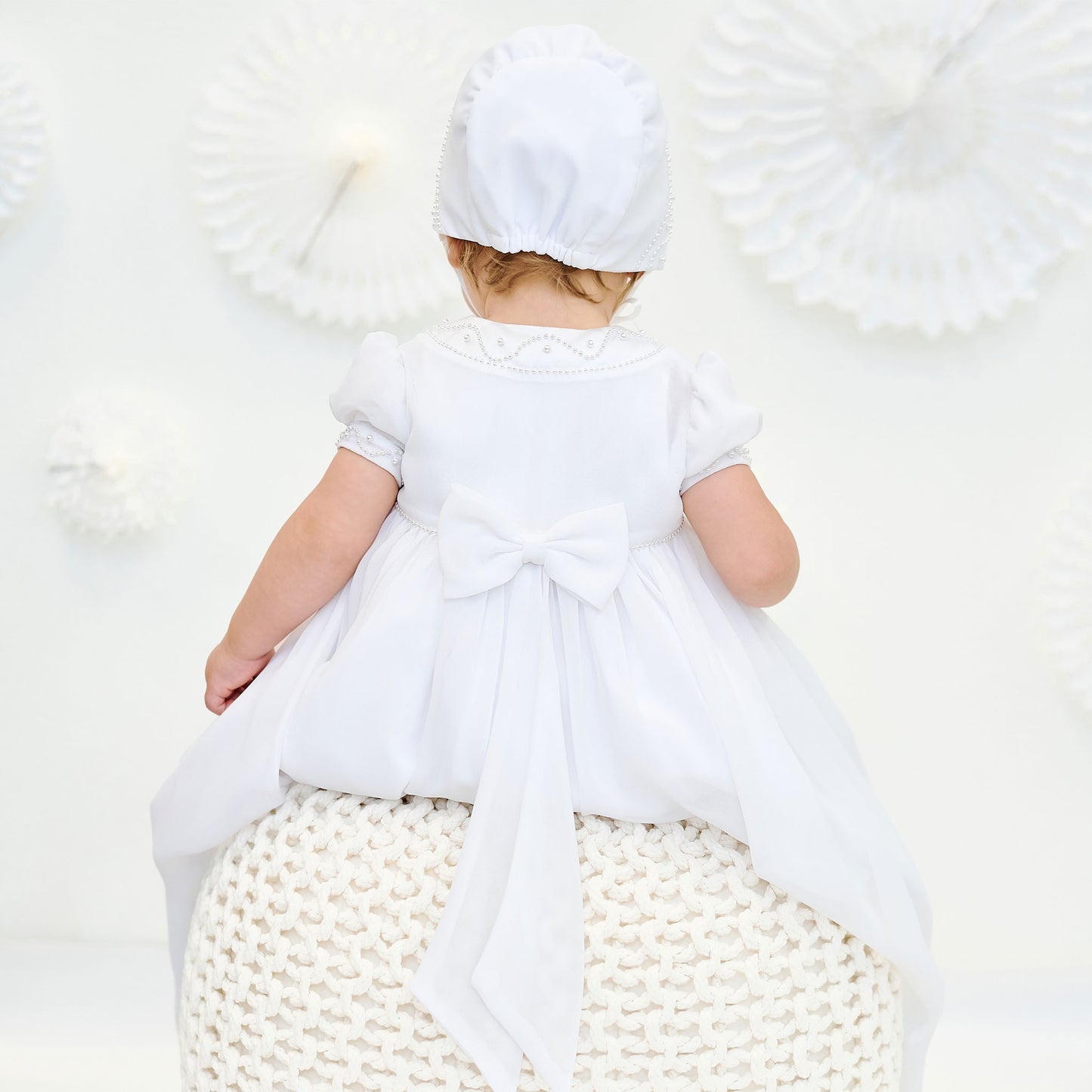 Sarah Louise Ceremonial Christening Gown and Bonnet - White - 001058