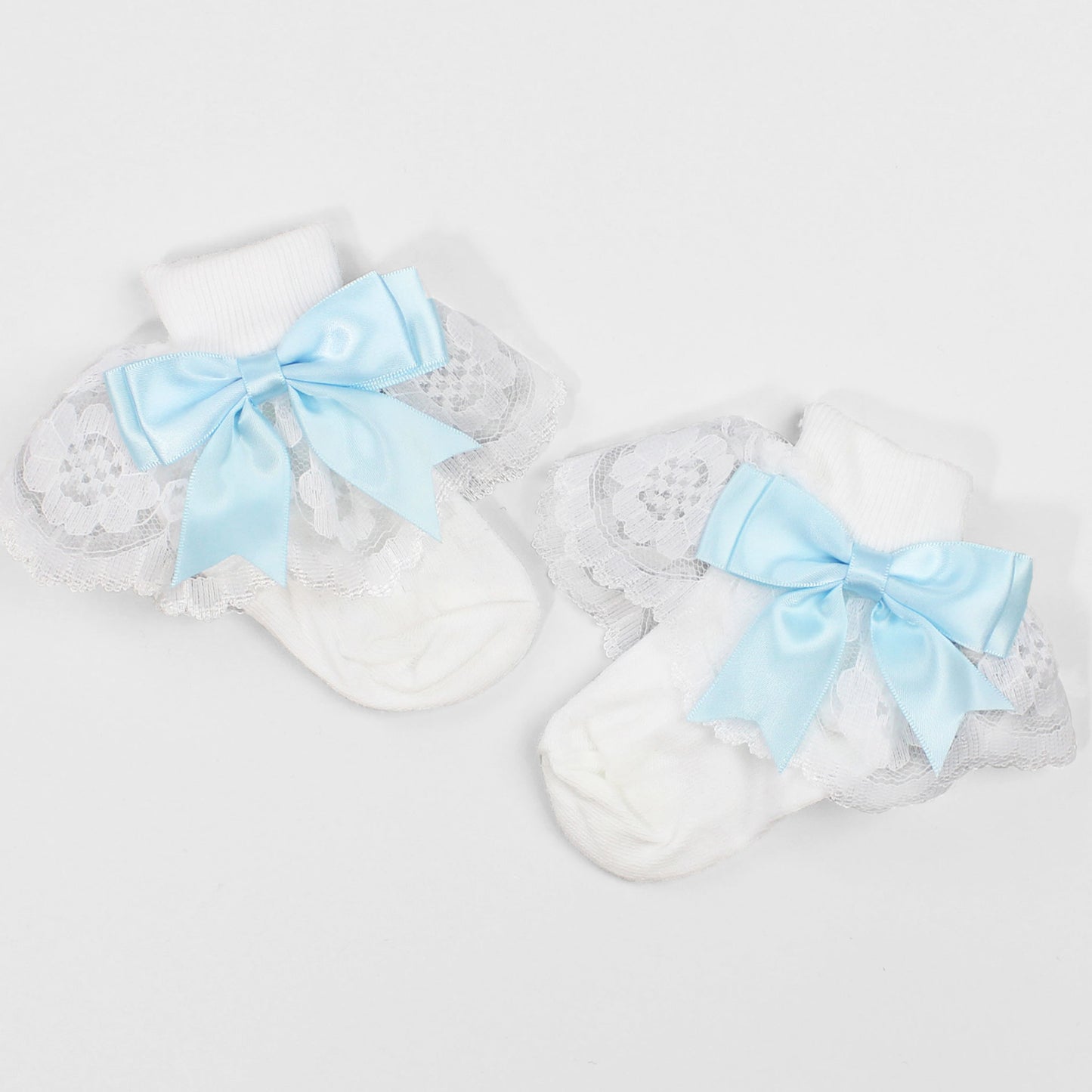 baby girl socks blue satin bows fancy