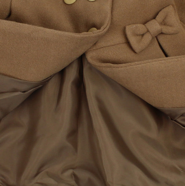 Baby Girls Pea Coat With Faux Fur Trim - Brown