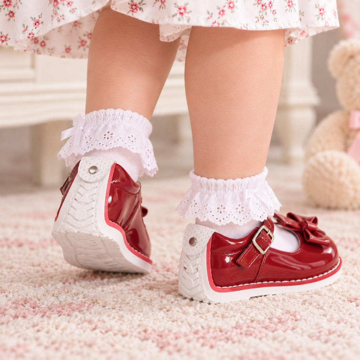 First Walker Shoes - Hard Sole Red Leather T Bar - Pex Anastasia