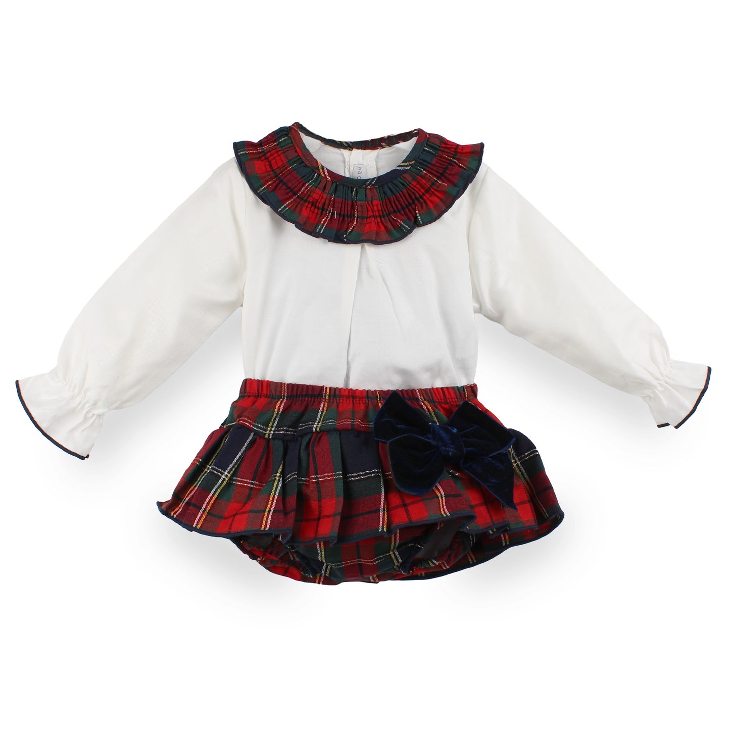 Calamaro Baby Girls Christmas Tartan Blouse & Skirted Knickers Set