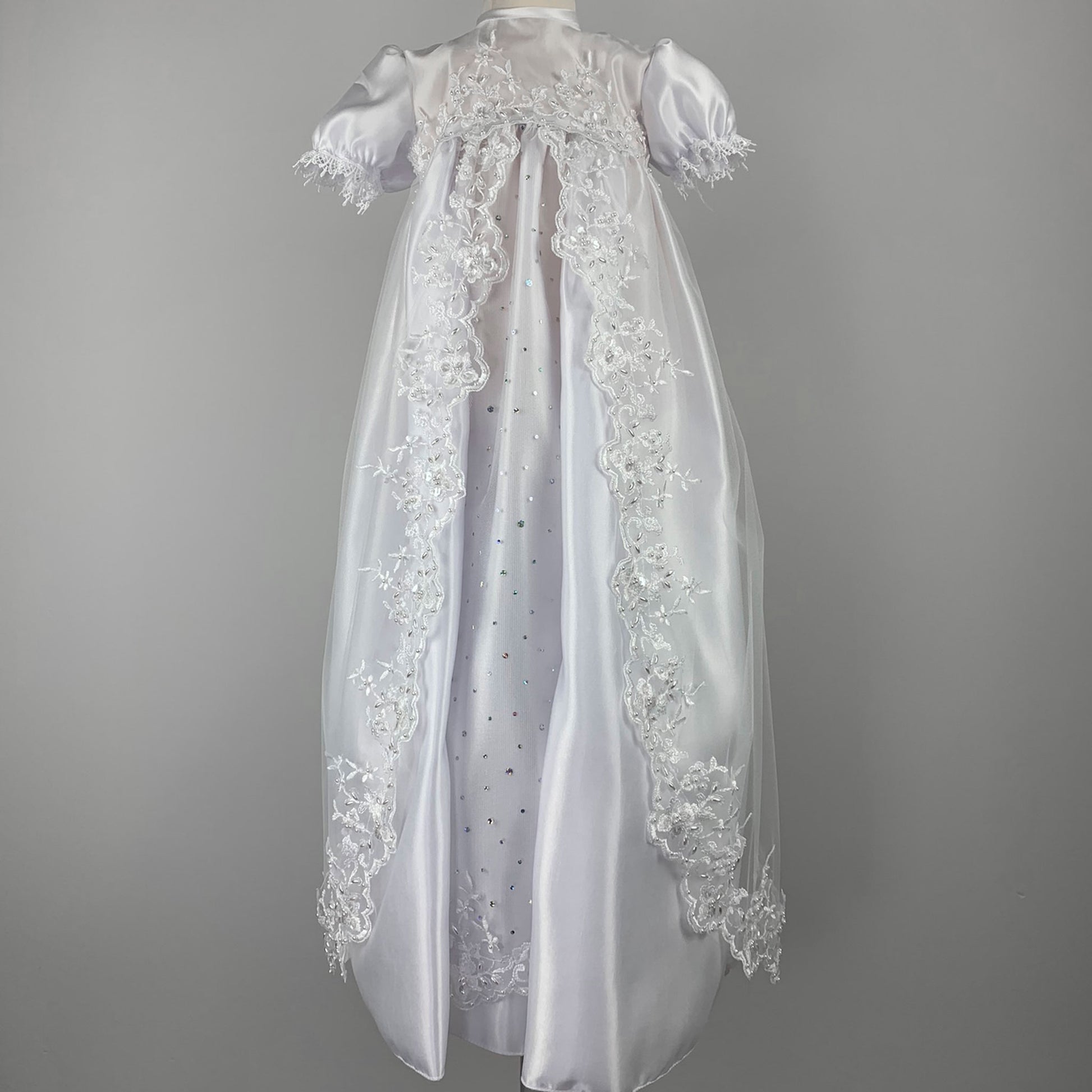 christening robe in white baby girl