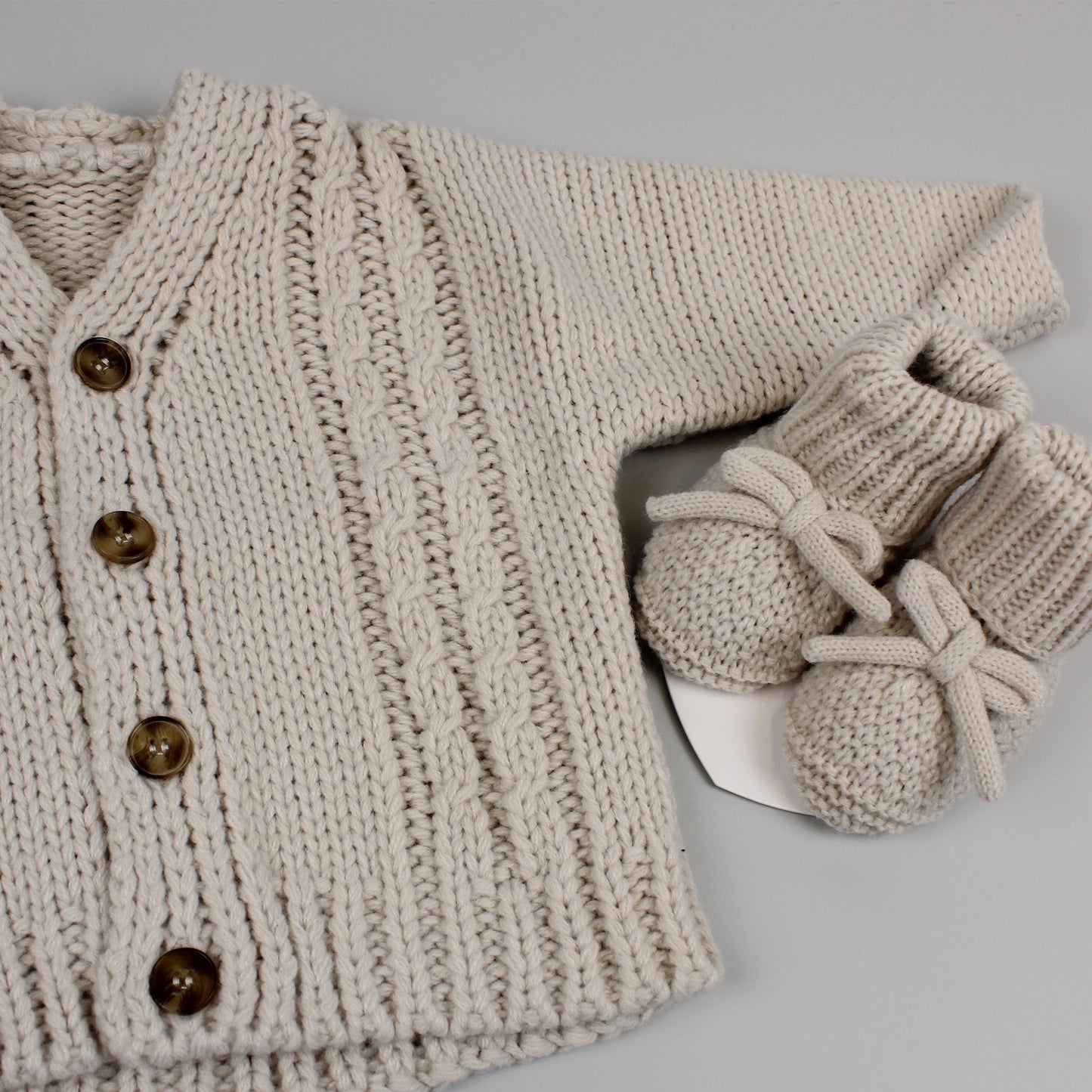 Baby Beige Chunky Knit Cardigan with Booties