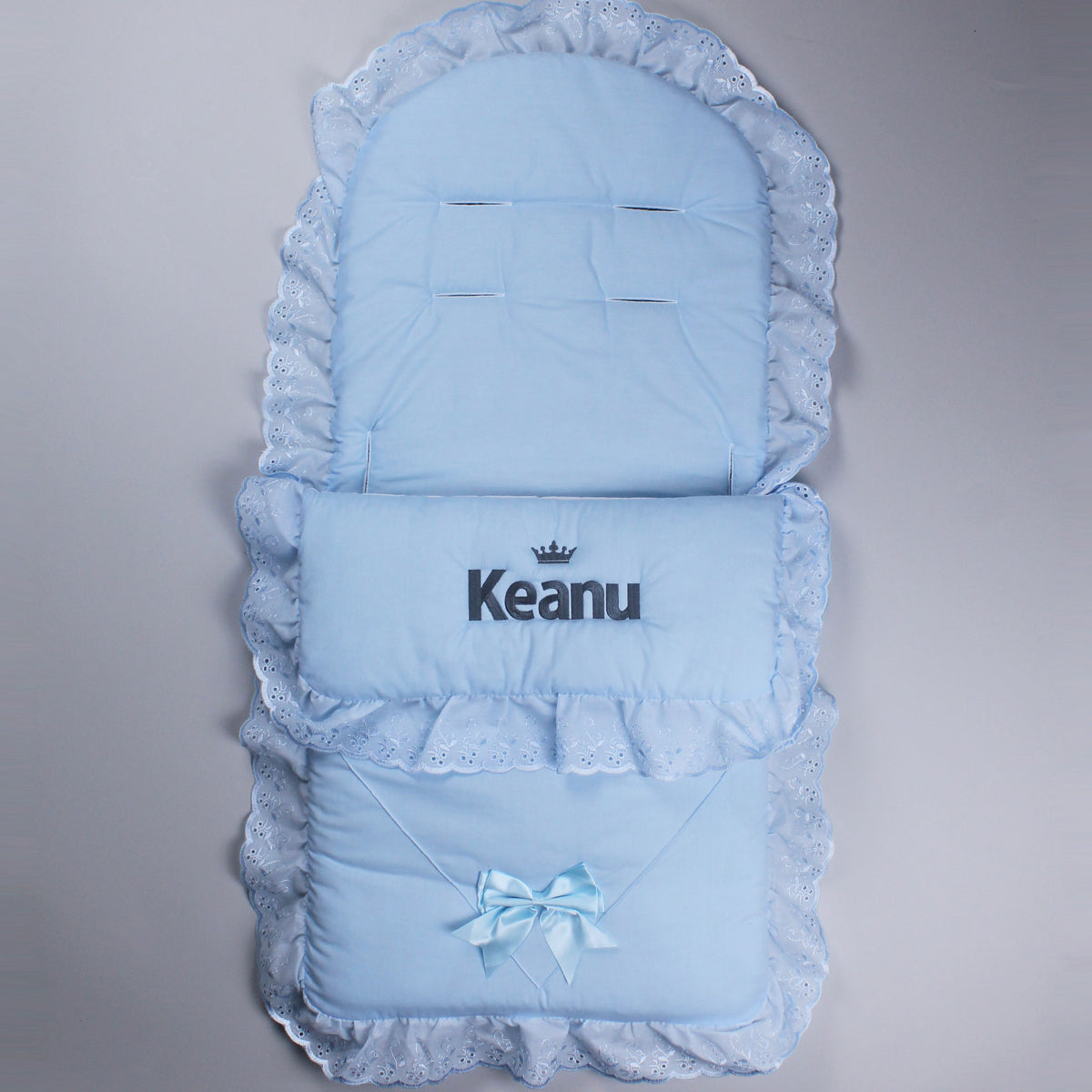 Personalised Cosy Toes Footmuff for Boys Satin Bow Blue Lullaby Lane Baby Shop