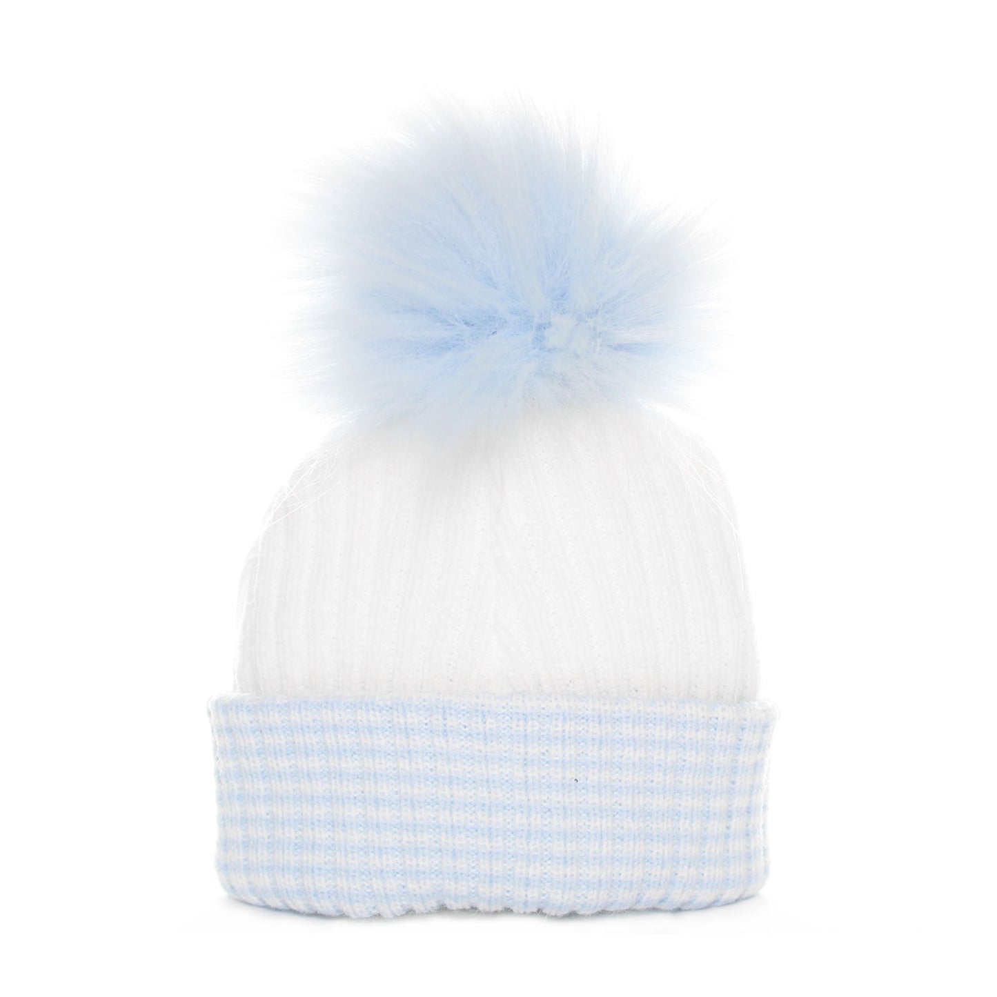 Baby boys white and blue knitted pom hat