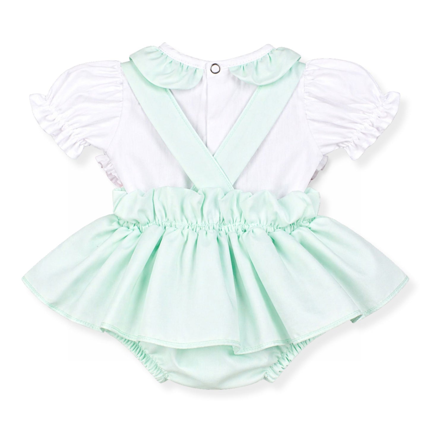Baby Girls Summer Set - Frilly Pants with Braces and Shirt - Mint