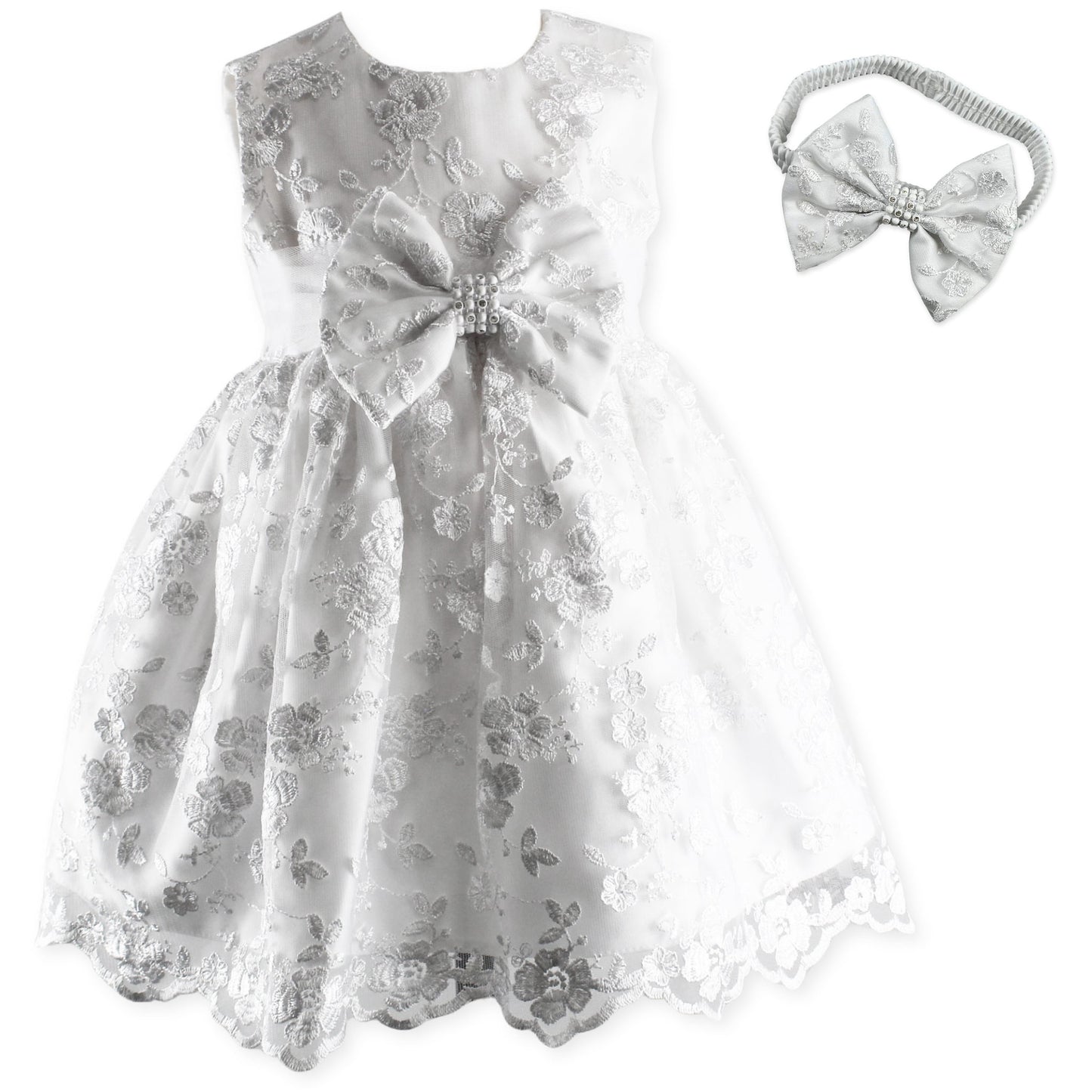 baby girl white christening dress with headband