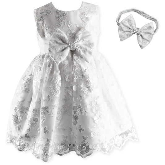 baby girl white christening dress with headband