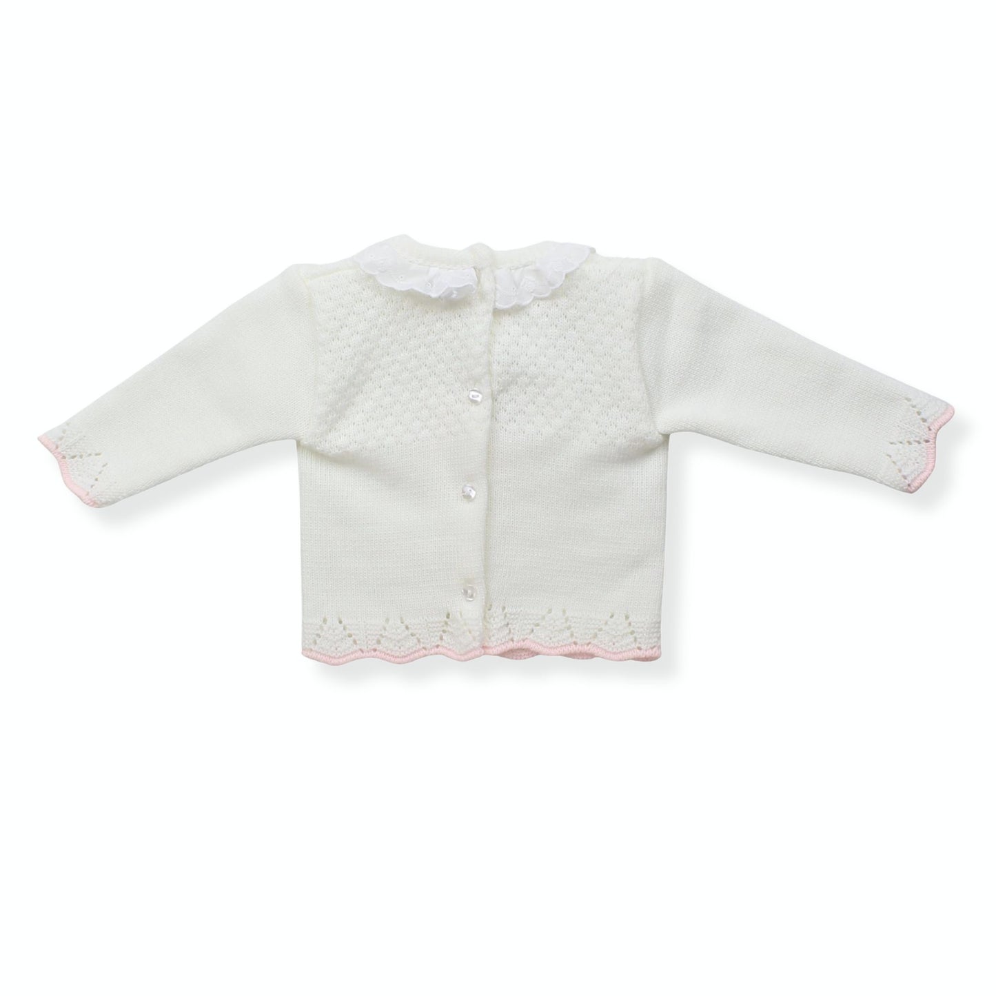 Newborn Baby Knitted Outfit with Bonnet – Pink Bow (0–3 Months) Made in Portugal