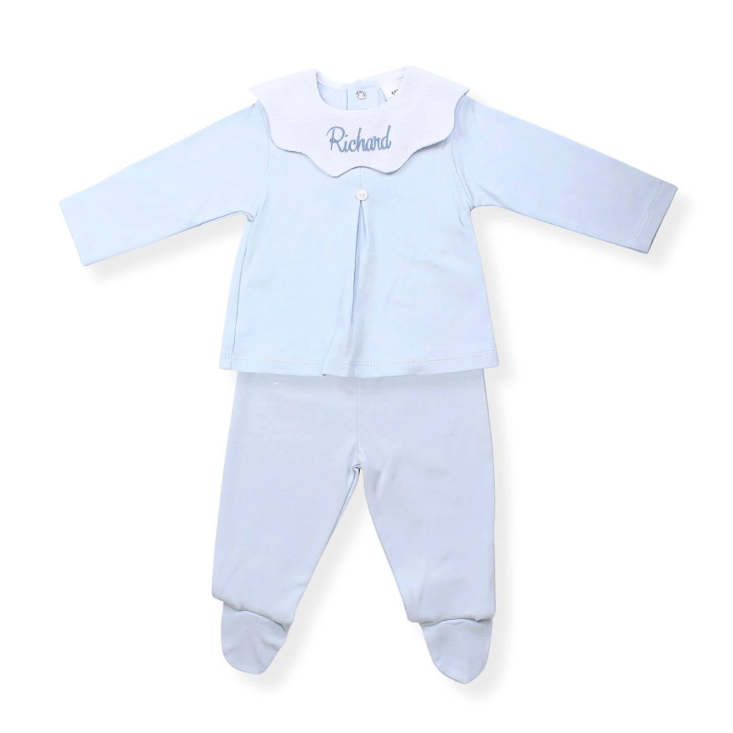 Personalised Blue Baby Top & Footed Leggings Set – Made in Portugal
