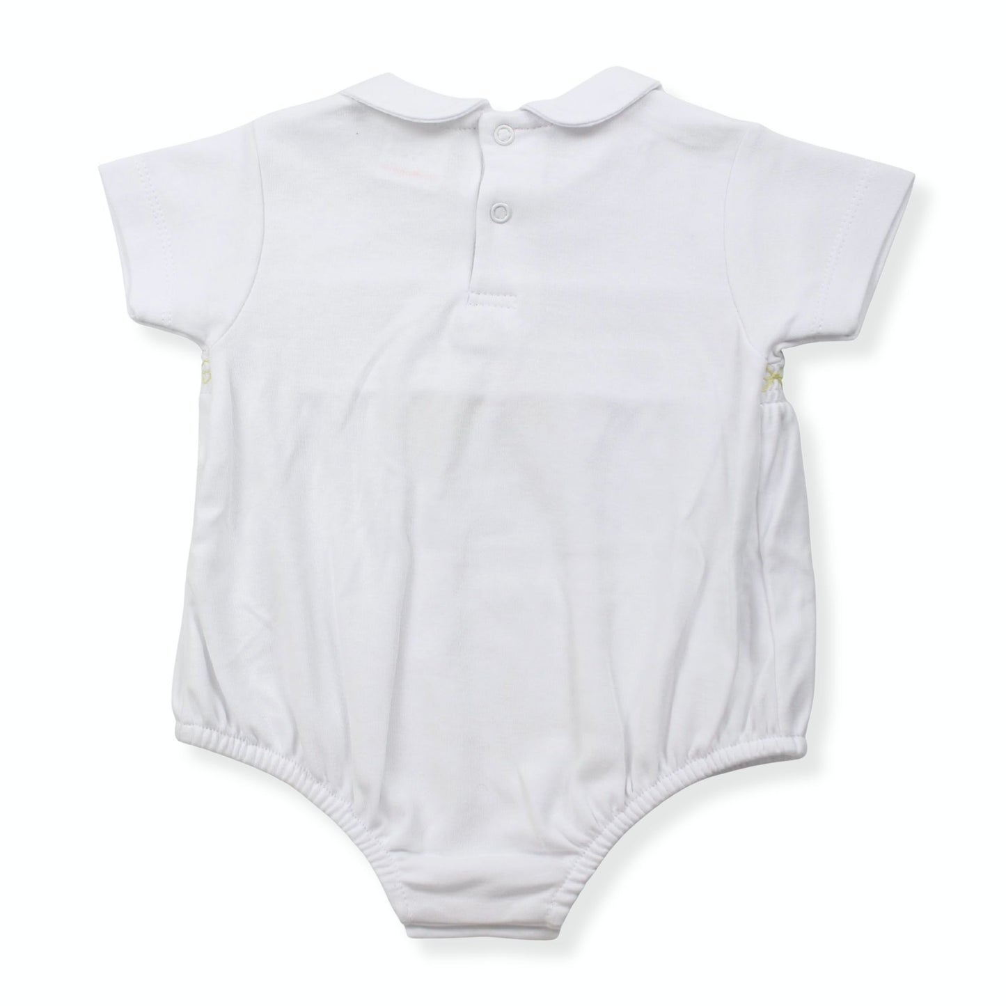 Little Nosh White Smocked Baby Girls Romper with Yellow Bow