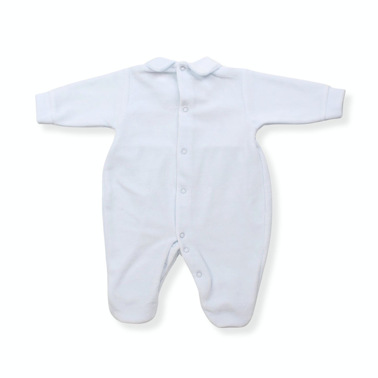 Blue baby onesie on a white background