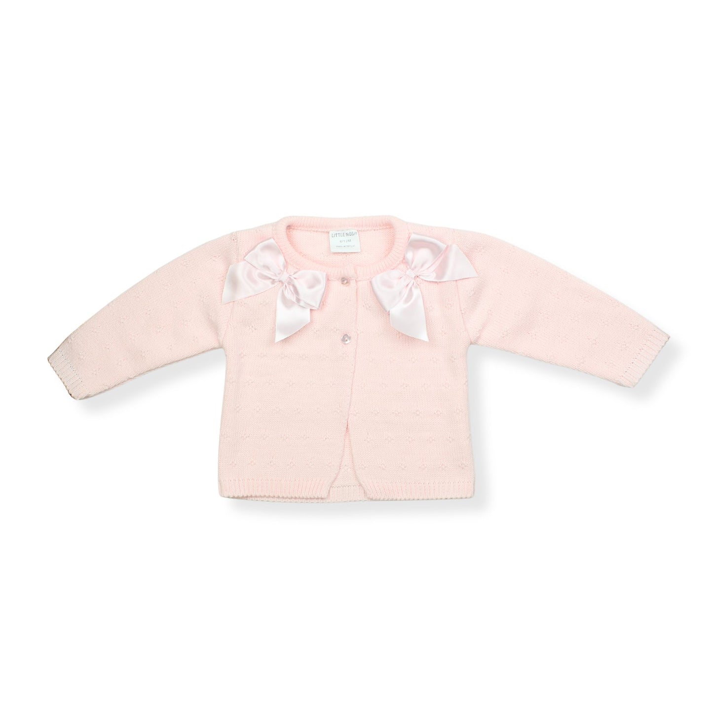 Little Nosh Baby Girls Pink Knitted Cardigan with Bow Detail