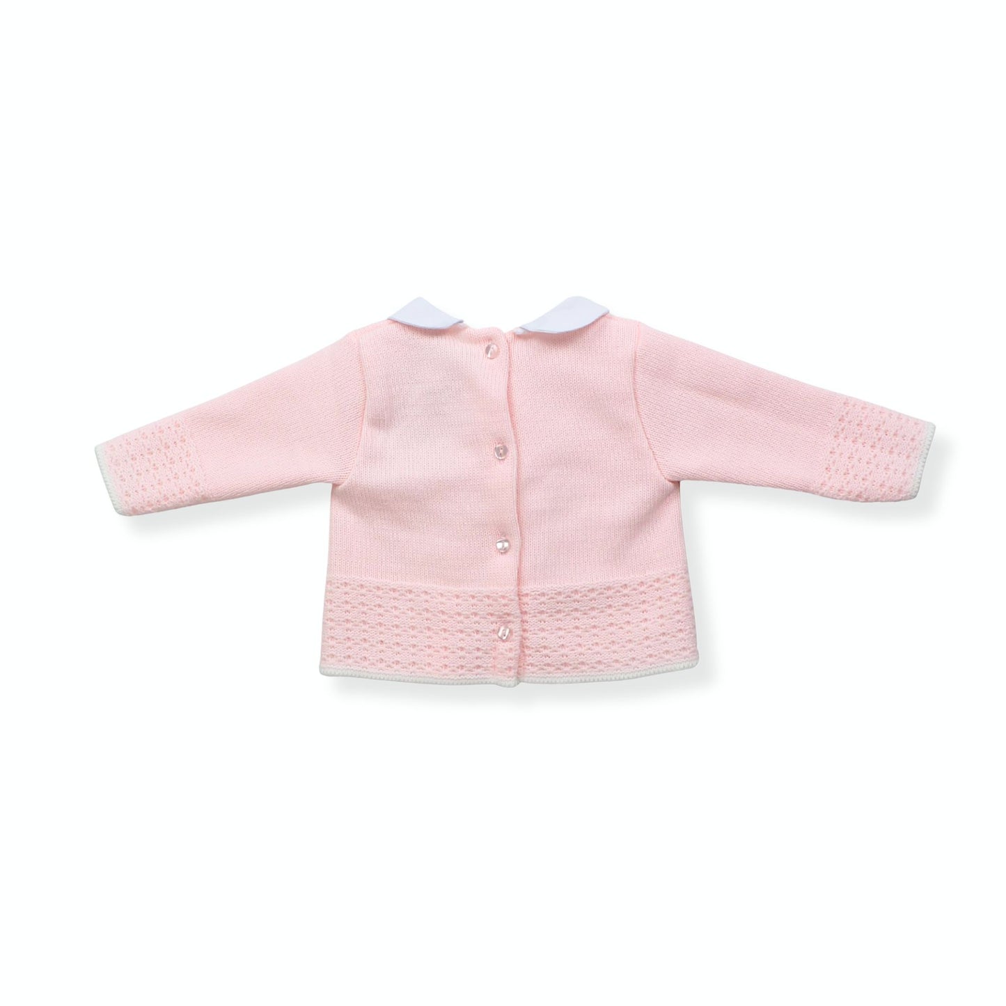 Newborn Baby Knitted Outfit with Bonnet – Soft Pink Bow (0–3 Months) Made in Portugal