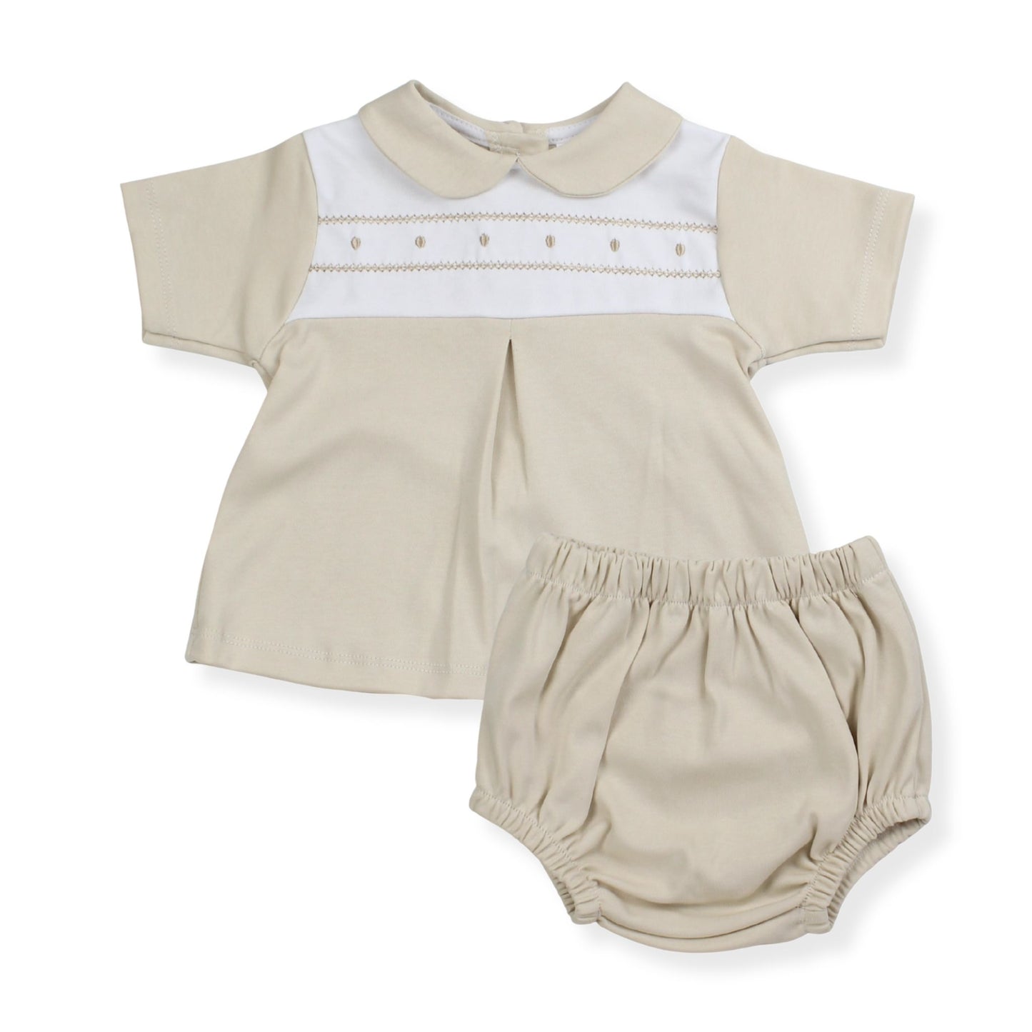 Baby Boys Beige Smocked Two-Piece Top & Pants Set