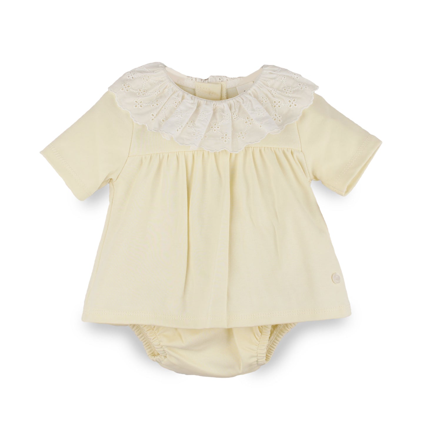 Baby Girls Lemon Two Piece Outfit with Broderie Frill Collar – 100% Cotton