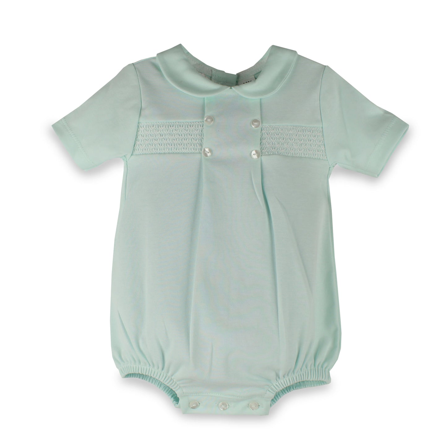 Baby Boys Mint Green Smocked Romper with Peter Pan Collar