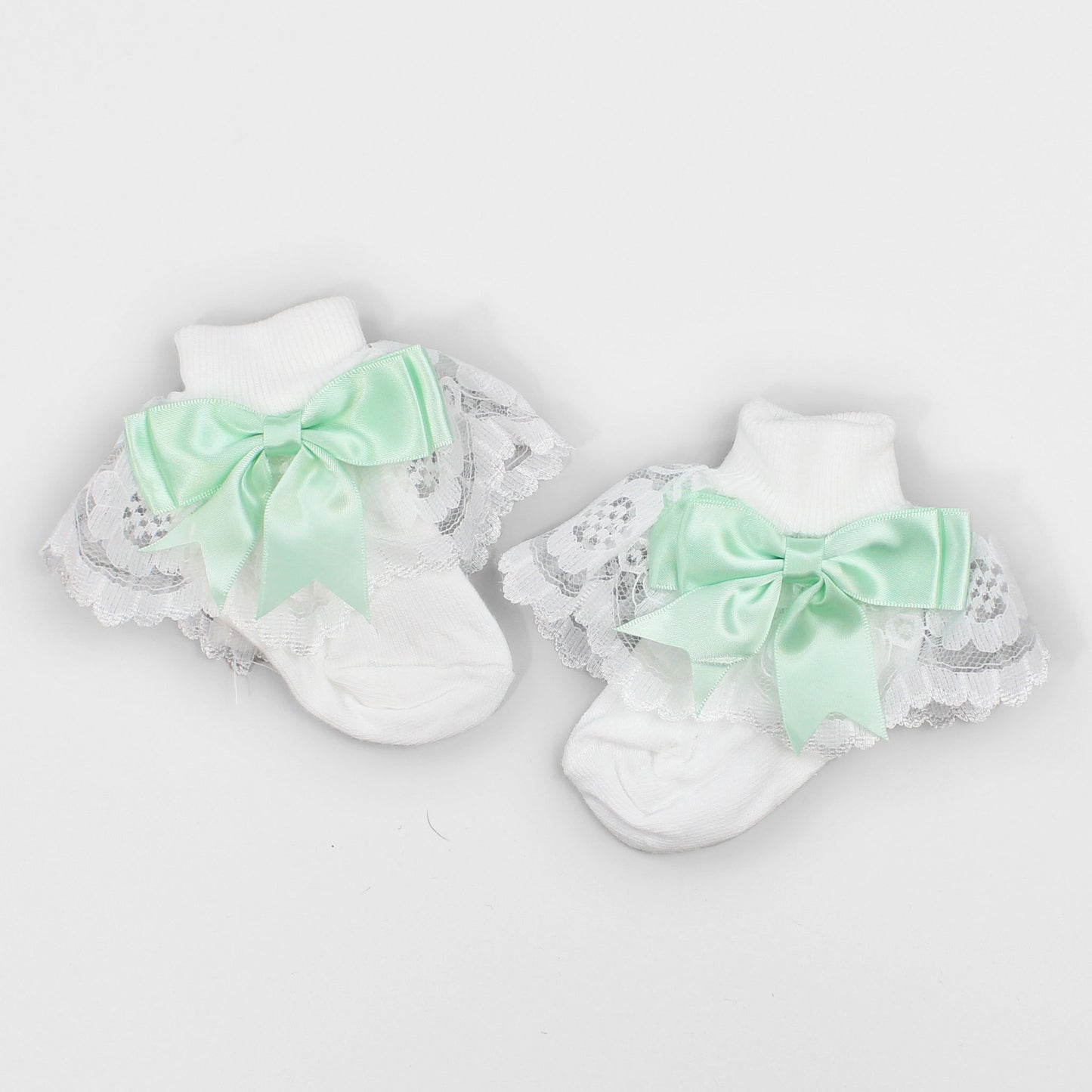 baby girl fancy socks with mint bows and lace