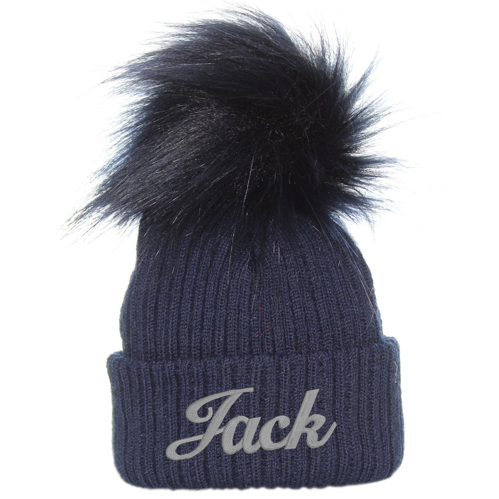 personalised baby navy pom hat