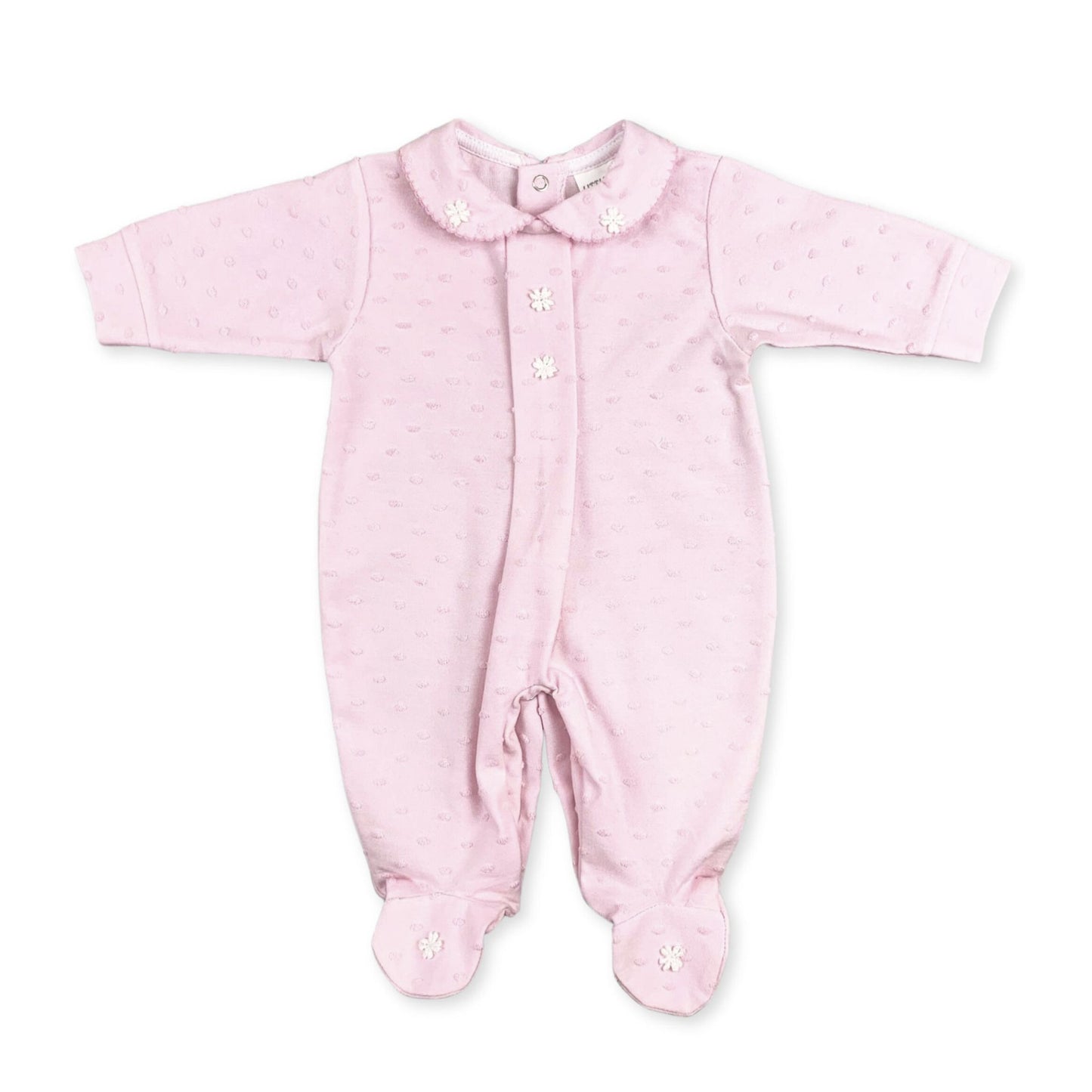 Pink baby onesie with a collar on a white background