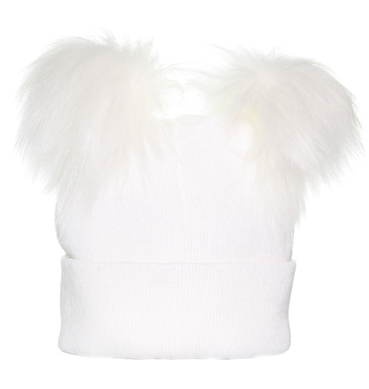 white double pom toddler hat