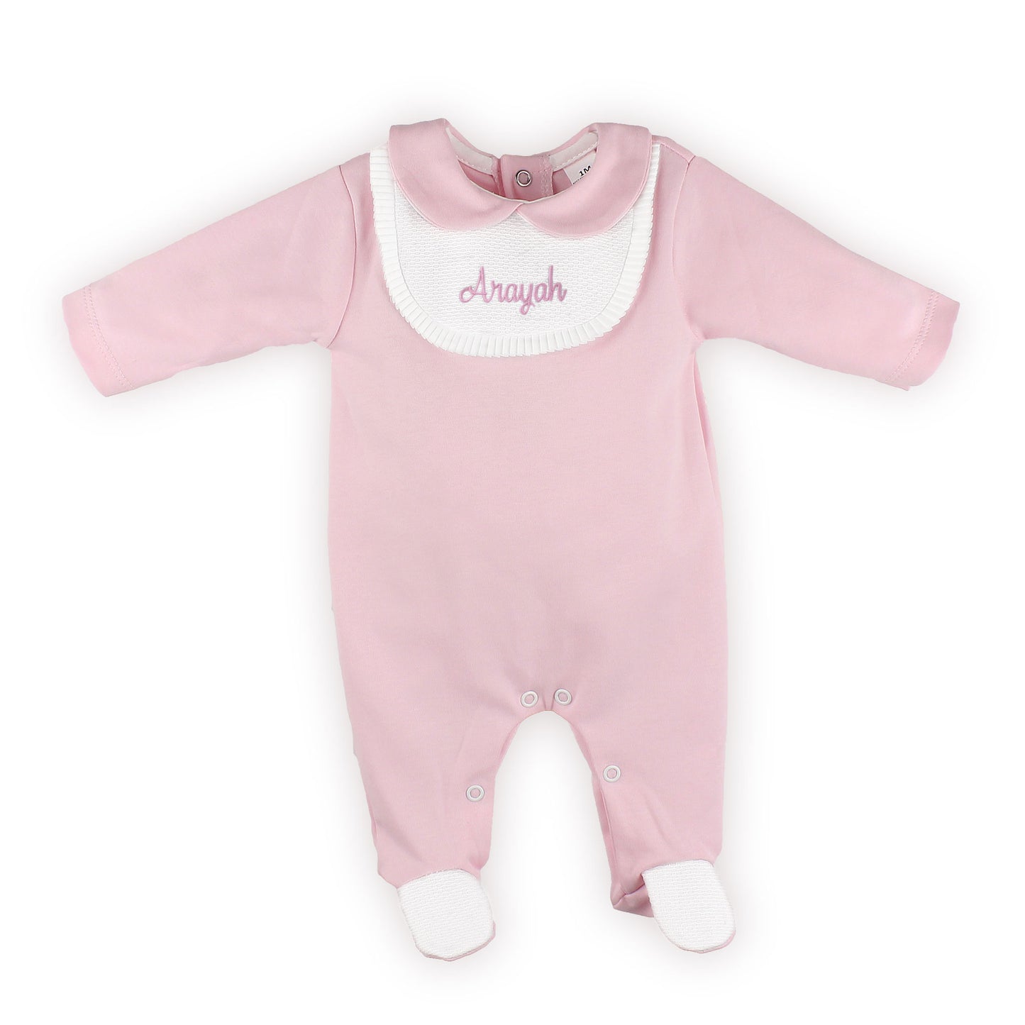 personalised pink baby girl sleepsuit