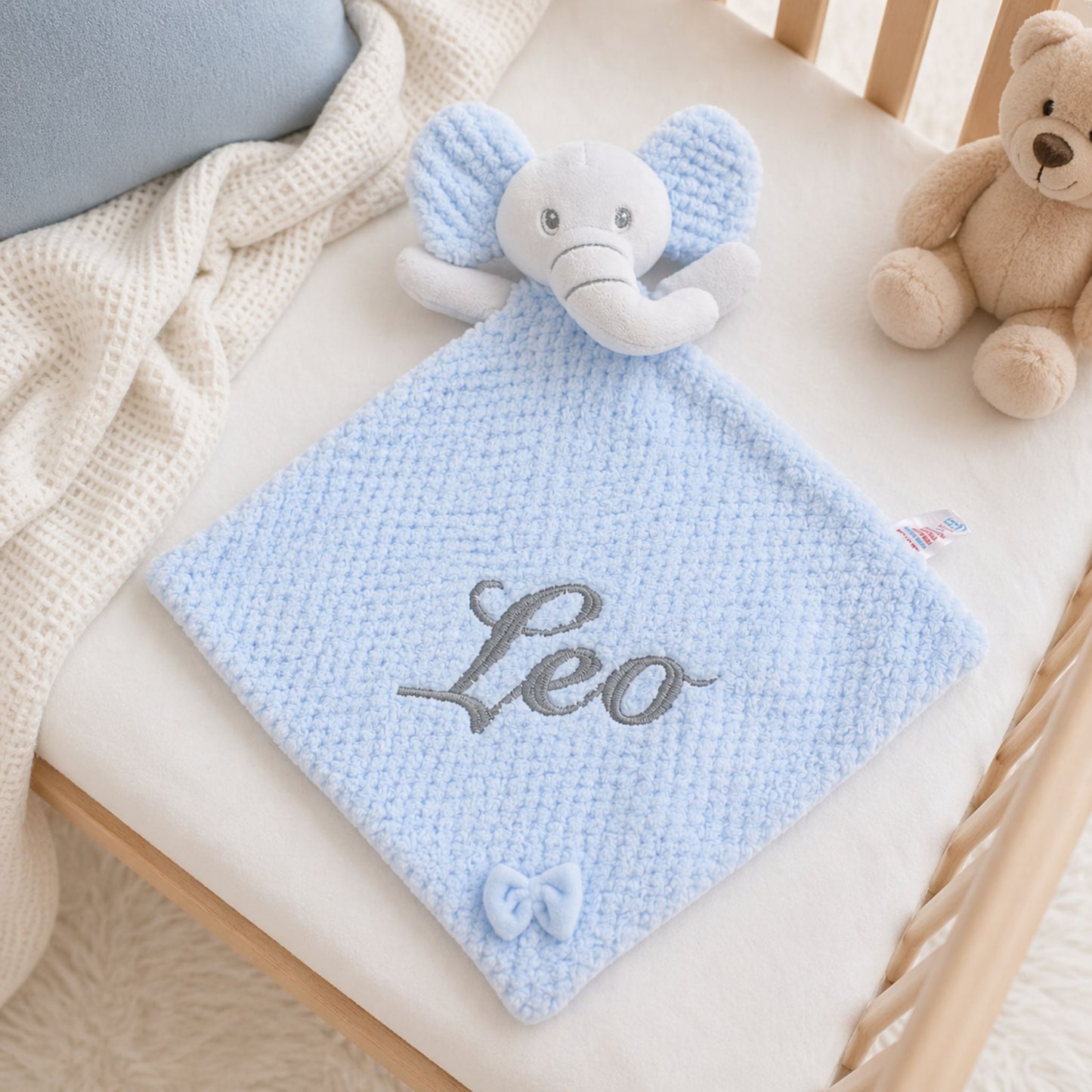 Personalised Blue Elephant Comforter with Crinkle Ears