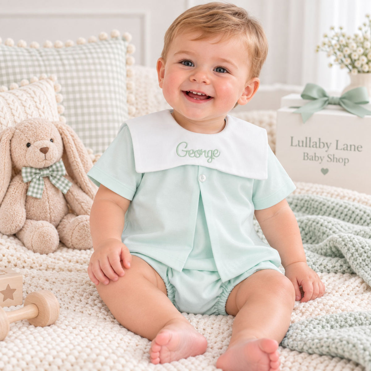 personalised boys mint two piece outfit