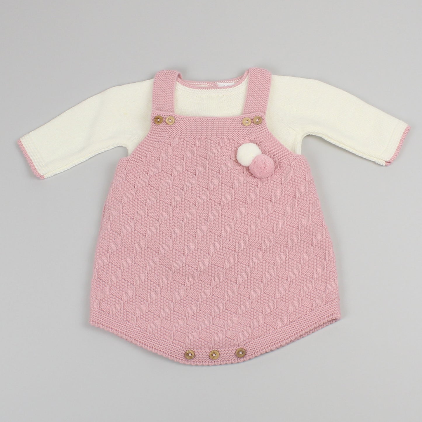 Baby Pink Knitted Outfit - Romper, Braces and Jumper