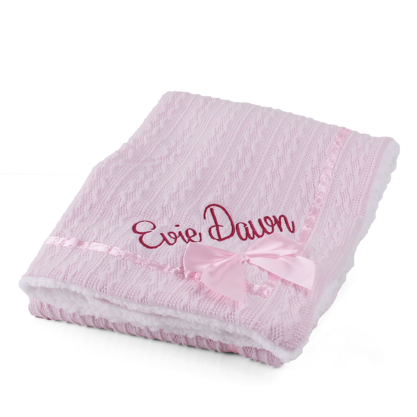 Personalised Baby Blanket - Deluxe with Bow - Pink