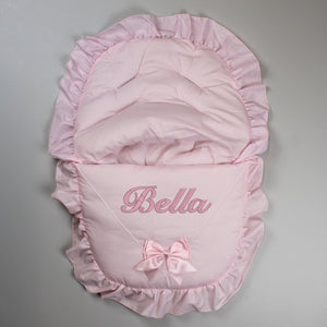 Personalised Car Seat / Cosy Toes - Pink With Pink Bow