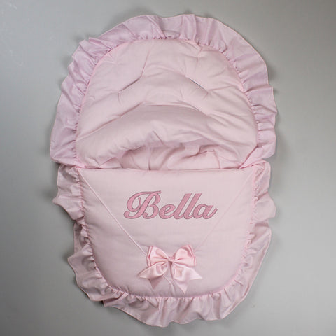 Personalised Car Seat / Cosy Toes - Pink With Pink Bow