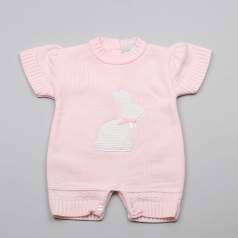 Baby Pink Romper with Bunny - Knitted Outfit