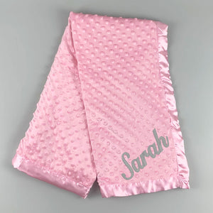 Personalised Baby Blanket with Satin Trim- Pink