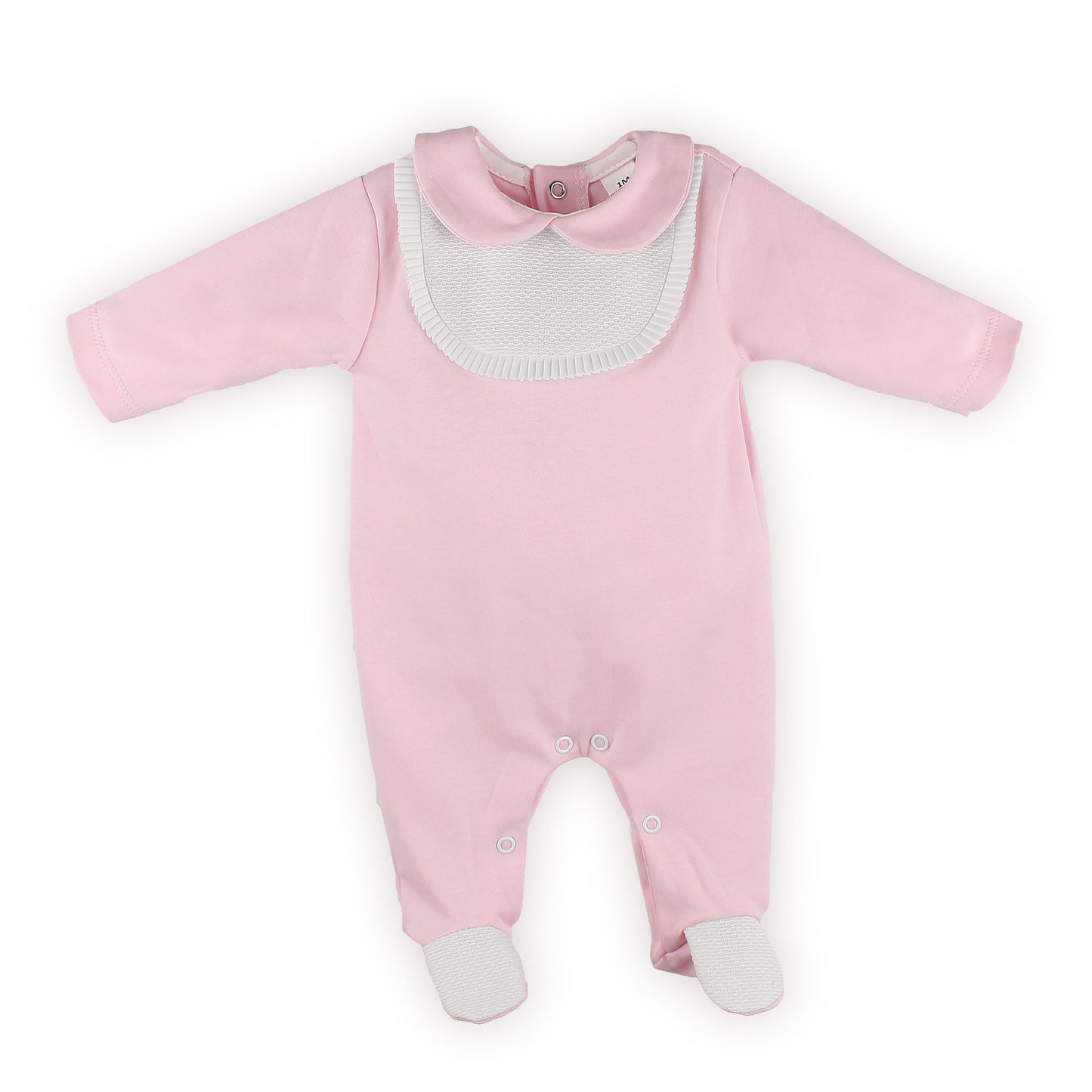 Pink Baby Sleepsuit with Bib Front Detail – Made in Portugal