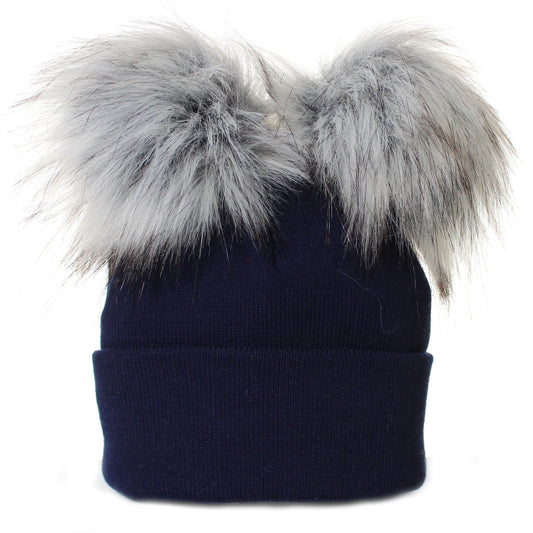 toddler navy unisex double pom hat