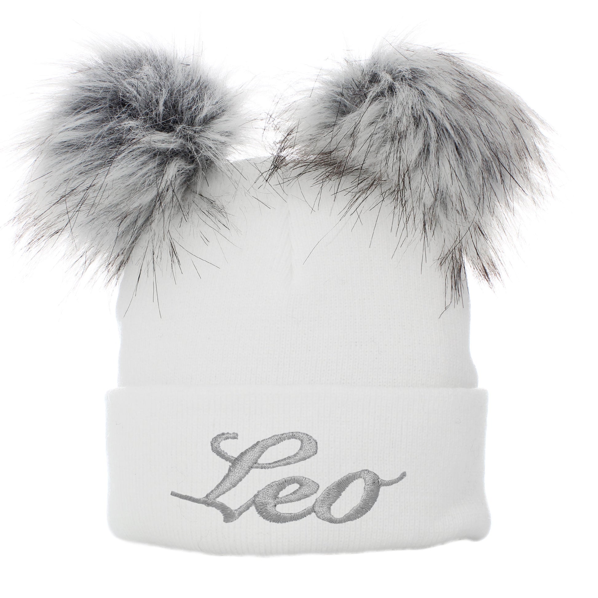 personalised unisex toddler 1-6 years white knitted hat two pom