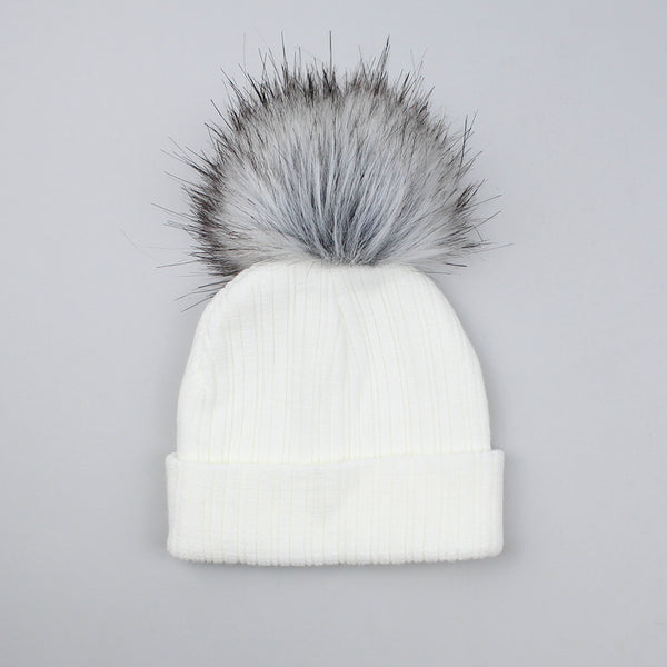 White Faux Fur Baby Pom Pom Hat - Option to Personalise / Add Name