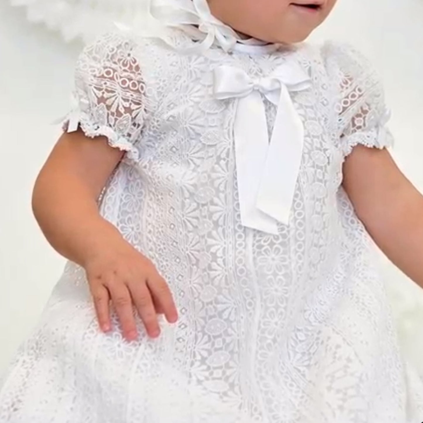 Sarah Louise Vintage Lace Christening Gown and Bonnet - White - 001129