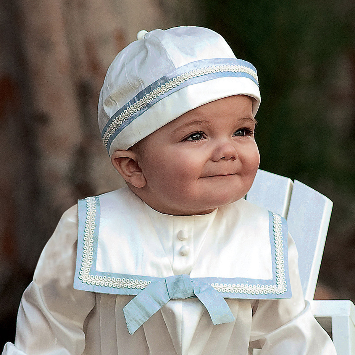 Baby Boy Silk Christening Romper and Hat Ivory Sarah Louise 002238