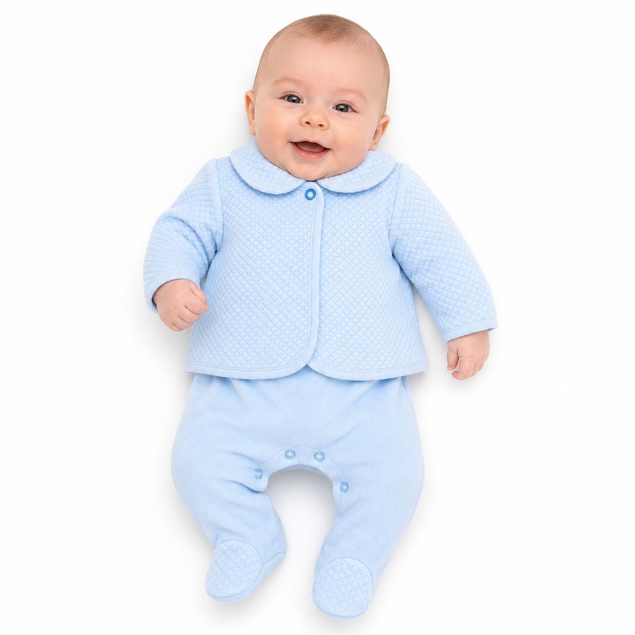 Baby Boys Blue Babygrow & Quilted Jacket 2 Piece Set – Made in Portugal
