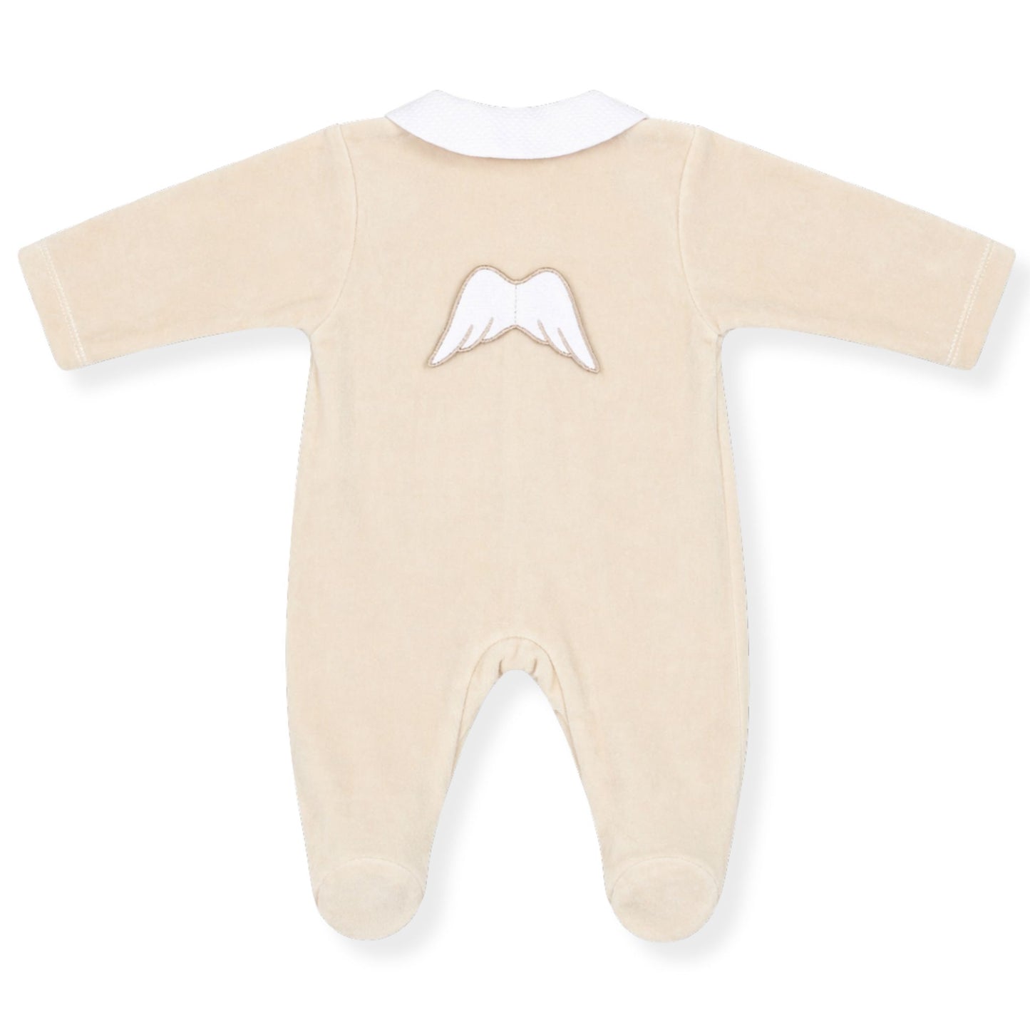 Baby Angel Wings Velour Sleepsuit with Hat - Beige
