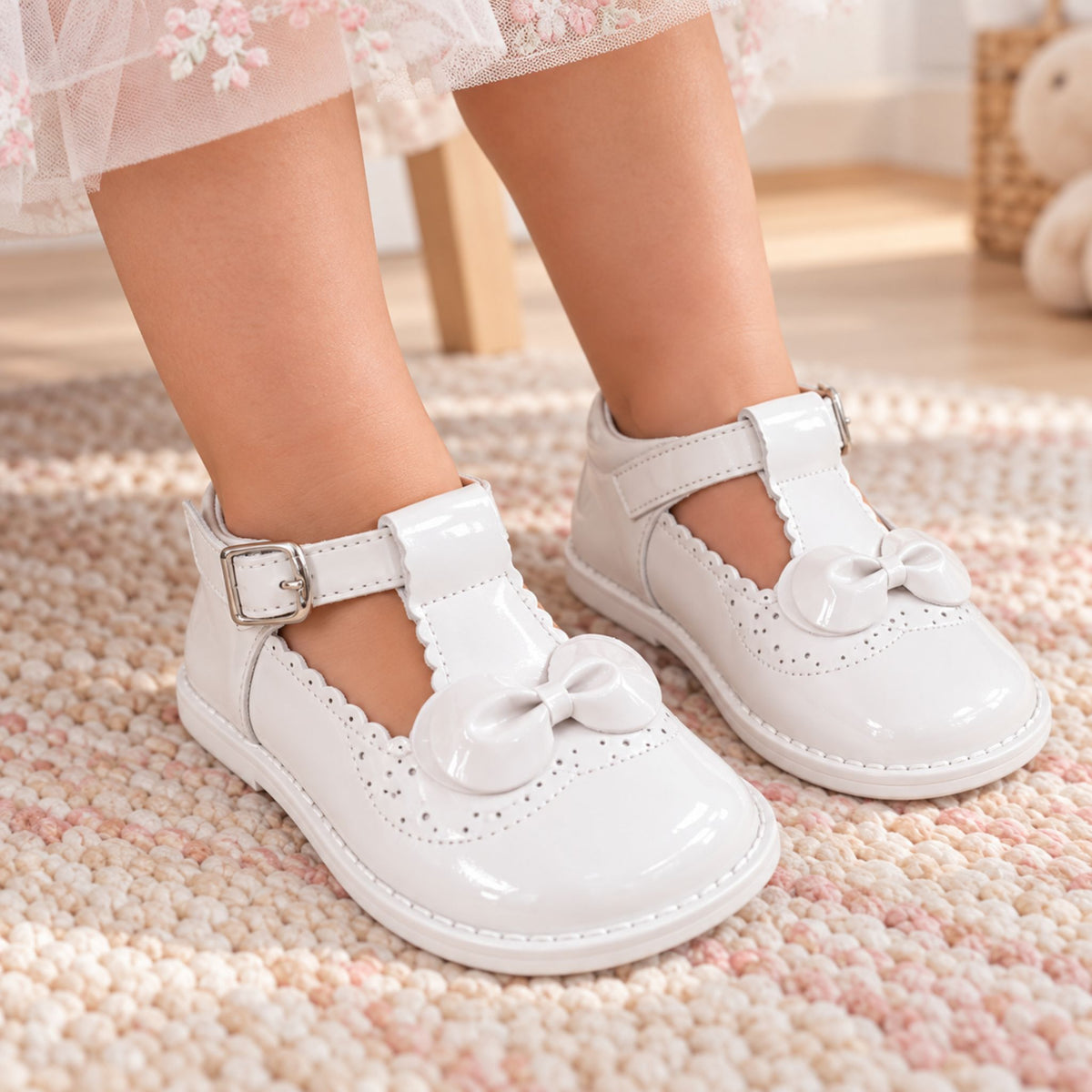 First Walker Shoes - Hard Sole White Leather T Bar - Pex Isla
