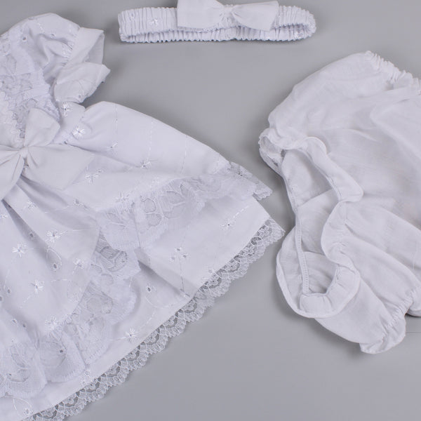 Baby Girls White Dress Set with Knickers and Headband