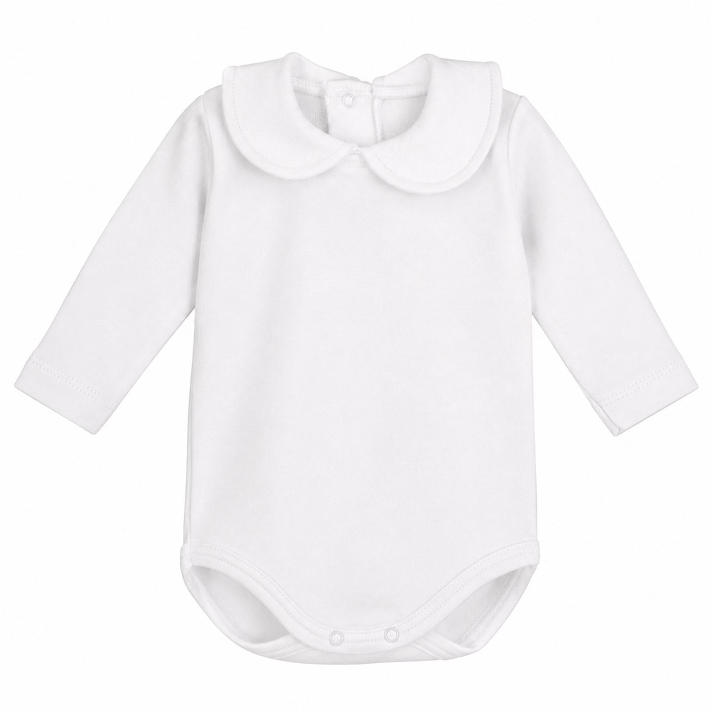 Baby White Long Sleeve Bodysuit with Peter Pan Collar – Calamaro