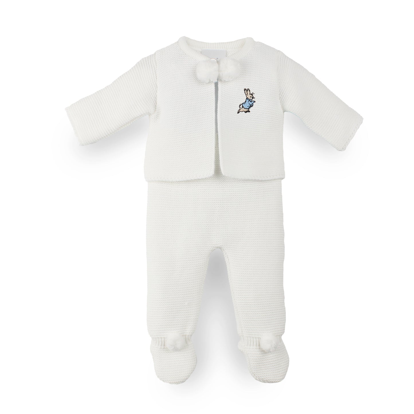 Dandelion Baby White Knitted Two Piece Pram Suit - With Rabbit