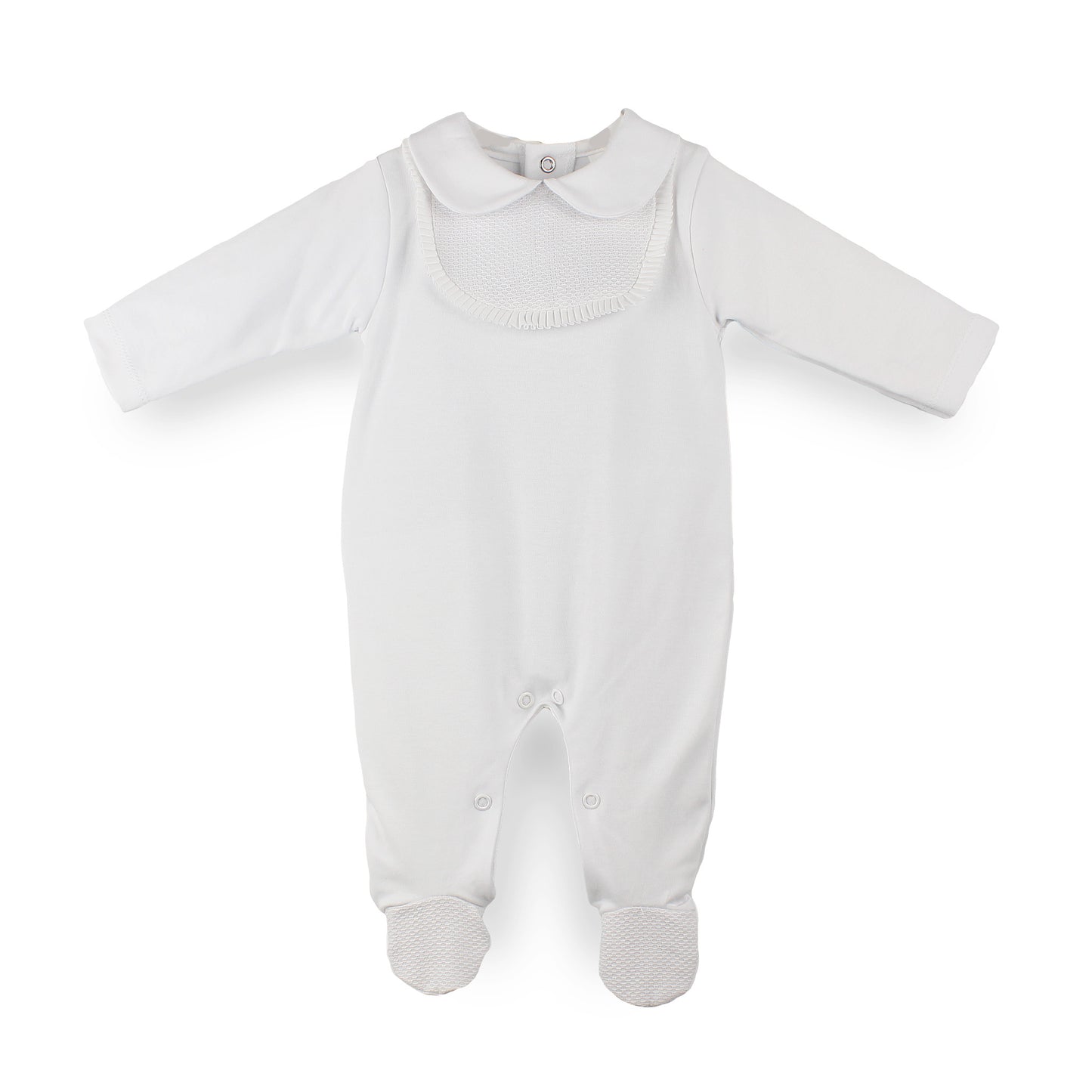 White Baby Sleepsuit with White Bib Detail | Made in Portugal