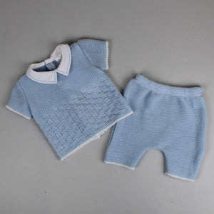 baby boys blue outfit with co ords pants and shirt set