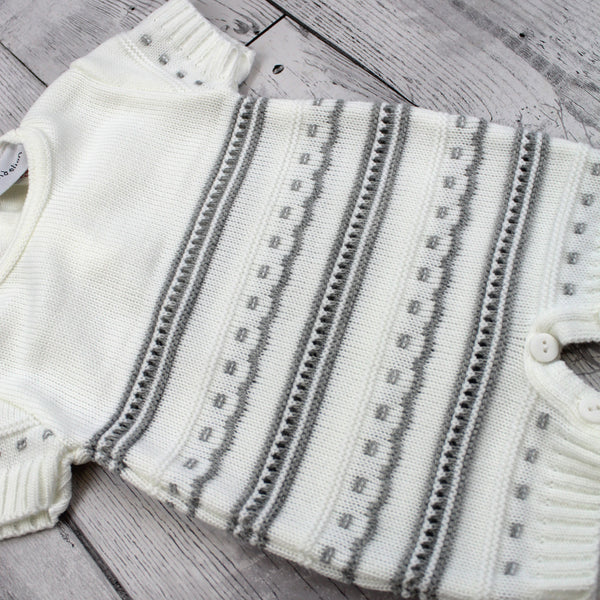 white and grey knitted romper