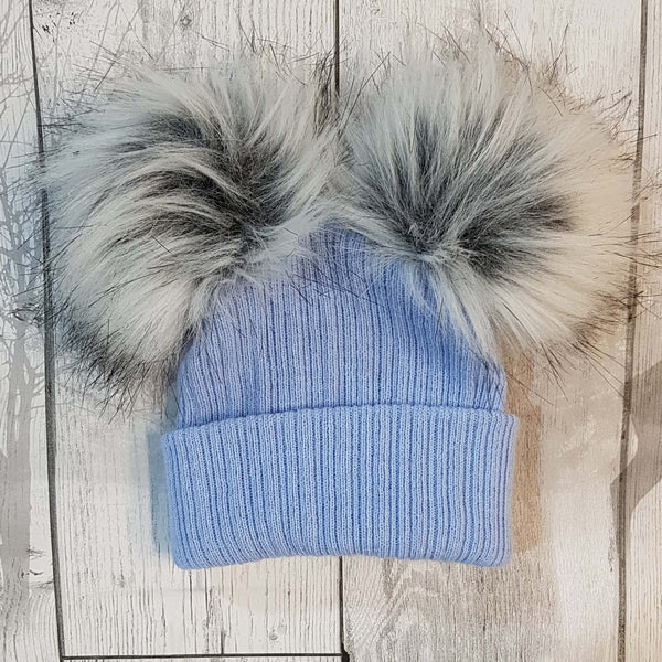 baby bobble pom pom hat double fur pom can be personalised